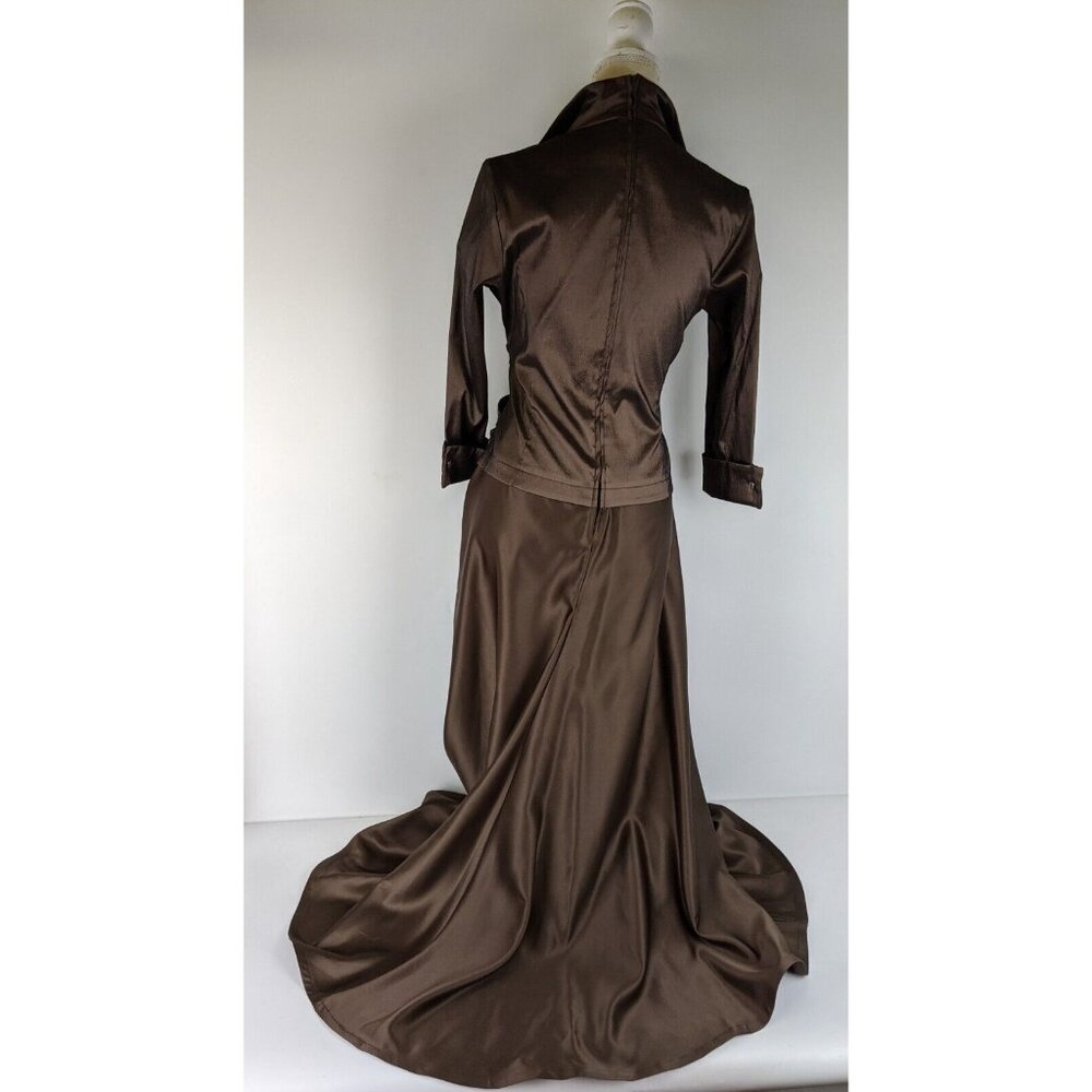 Vintage Tadashi Shoji Brown Formal Gown Womens Size 8 Evening Dress Prom Party - Picture 3 of 12